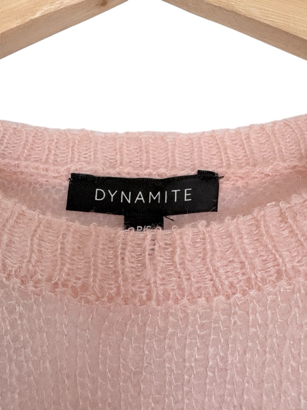 Dynamite Crewneck Mohair Sheer Granola Sweater Soft Goblin Pink Blush Sz Small - Picture 5 of 10